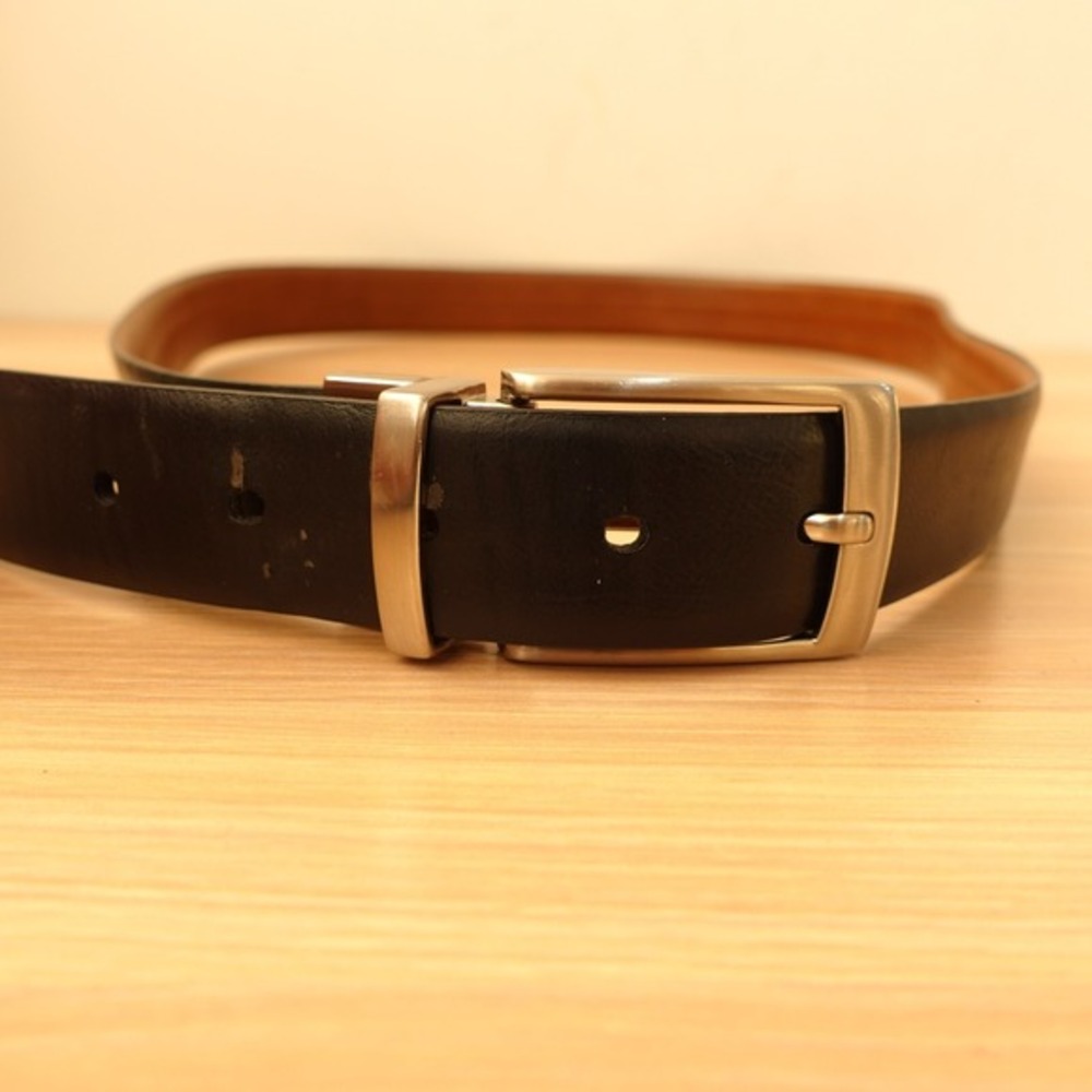 Classic Formal Black Dress Belt Mens 40 Basic Corpcore Work Reversible Buckle